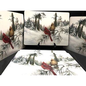 Cardinal Winter Scene Hardboard Placemats  Set of 6 Cork backing Wipe Clean